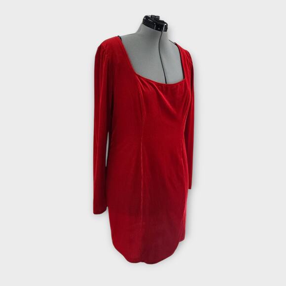Forever 21 Mini Dress Women's 2X Red Velvet Corduroy Square Neck Babydoll - Picture 2 of 8